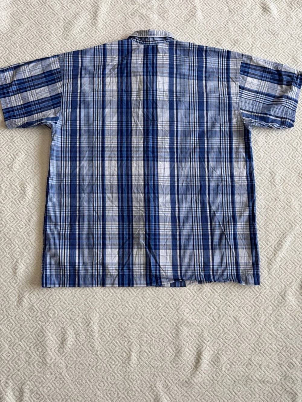 Polo Ralph Lauren Blue and White Plaid Short-Sleeve Button-Up Shirt Sz XL